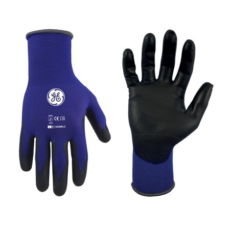Ge Coated Gloves, Polyurethane, Royal Blue/Black, L 24 PK GG206L